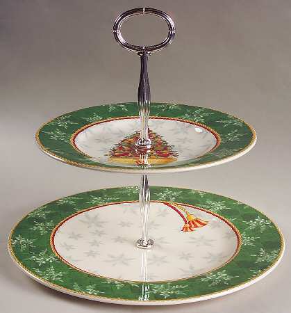 Winter Festival 2 Tiered Serving Tray (Dinner & Dessert Plates)