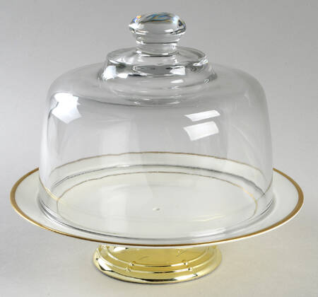 Majesty Gold 6 1/2"-7 1/2" Footed Cheese Plate w/ Glass Dome HC