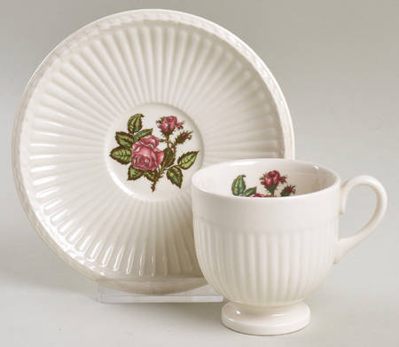 Moss Rose (Newer, Black Backstamp) Footed Demitasse Cup & Saucer Set