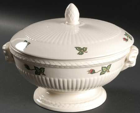 Moss Rose (Newer, Black Backstamp) Round Covered Vegetable