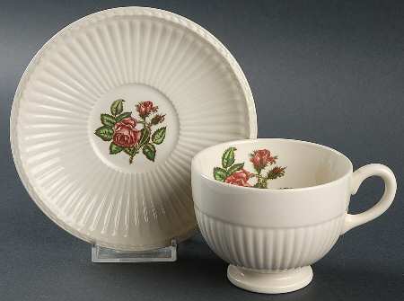 Moss Rose (Newer, Black Backstamp) Footed Cup & Saucer Set
