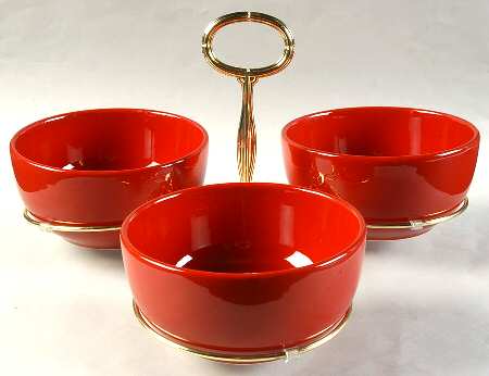 Fun Factory Freestyle Red-Cherry (Germany) 7" x 12" 3-Part Relish & Metal Stand (CERC) HC