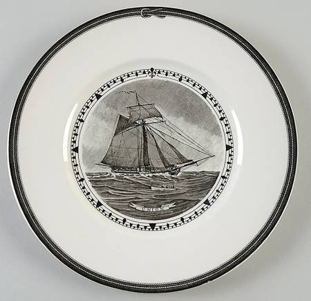 American Sailing Ships Black Dinner Plate
