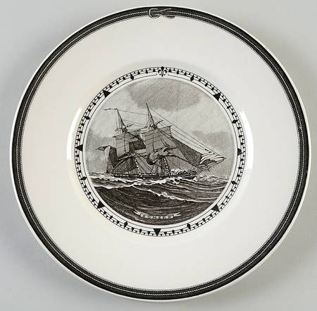 American Sailing Ships Black Dinner Plate