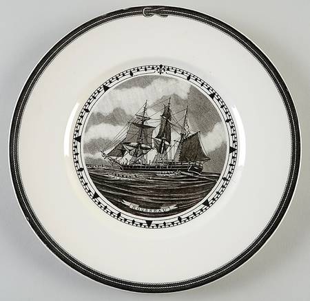 American Sailing Ships Black Dinner Plate