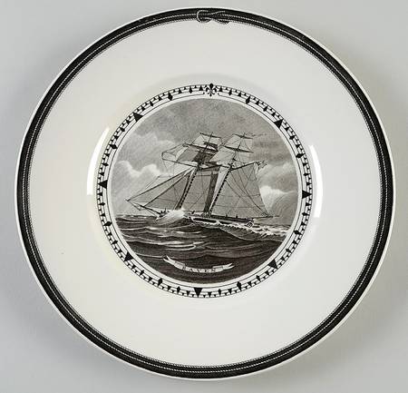 American Sailing Ships Black Dinner Plate