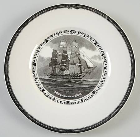 American Sailing Ships Black Dinner Plate