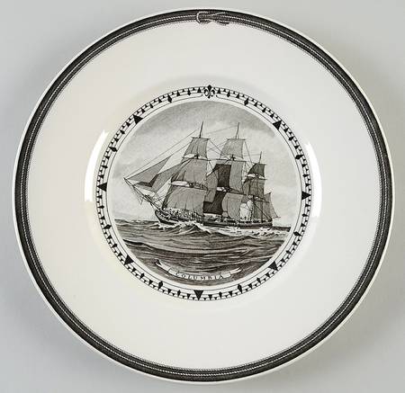 American Sailing Ships Black Dinner Plate