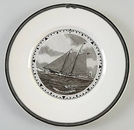 American Sailing Ships Black Dinner Plate