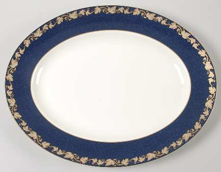 Whitehall 2000 (Powder Dark Blue Rim) 14" Oval Serving Platter