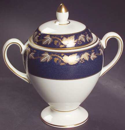 Whitehall 2000 (Powder Dark Blue Rim) Globe Shape Sugar Bowl & Lid
