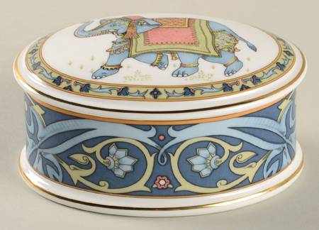 Blue Elephant Oval Box & Lid