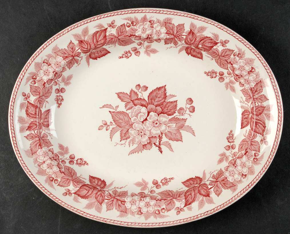 Bramble (Pink, Center Decal) 12" Oval Serving Platter