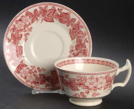 Bramble (Pink, Center Decal) Footed Cup & Saucer Set