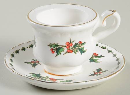 A Cup of Christmas Tea Votive Candleholder Shaped Like a Cup & Saucer