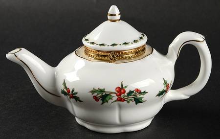 A Cup of Christmas Tea Tea Pot Miniature Box with Hinged Lid