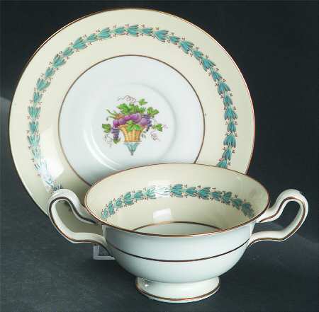Appledore Footed Cream Soup Bowl & Saucer Set