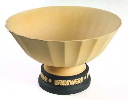 Library Collection Jasperware Cane & Black Pedestal Fluted Bowl