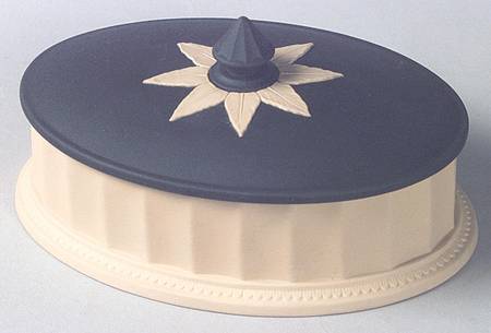 Library Collection Jasperware Cane & Black Oval Box & Lid