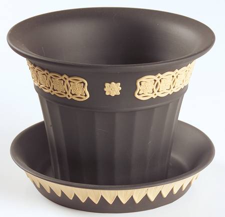 Library Collection Jasperware Cane & Black 4" Flower Pot with Underplate