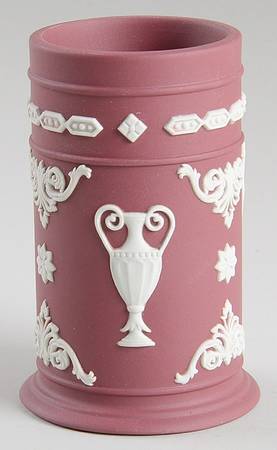 Cream Color on Wine Jasperware 4" Spill Vase