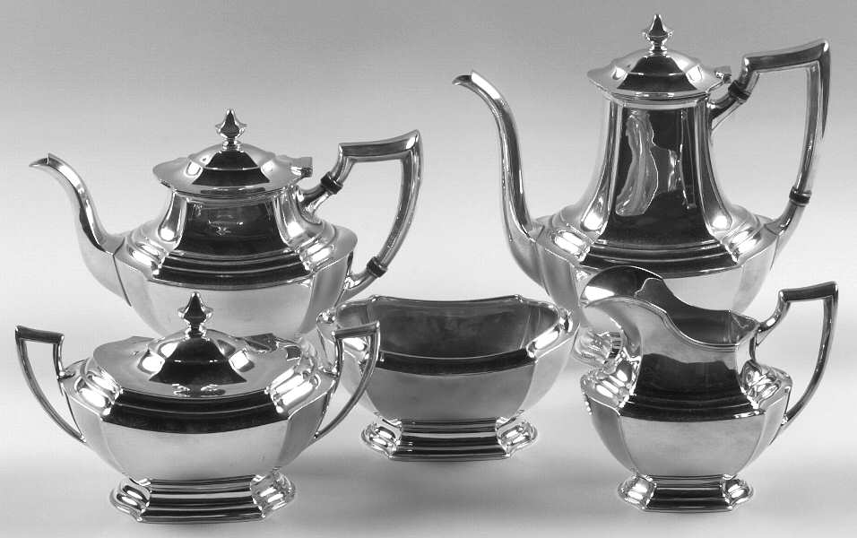Washington (Sterling, Hollowware) 5 Piece Tea Set (SCP, STP, SCR, SSU, SWB)