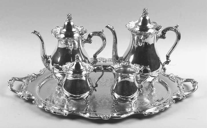 Royal Rose (Silverplate, Hollowware) 5-Piece Silverplate Tea Set (with Tray)