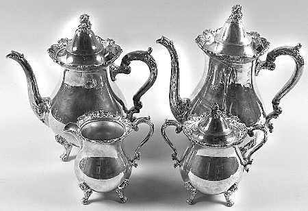 Royal Rose (Silverplate, Hollowware) (4 Piece) Silverplate Tea Set