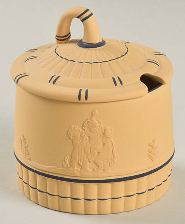 Black On Cane Jasperware Sugar Bowl & Lid