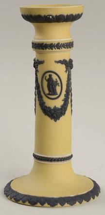 Black On Cane Jasperware 8" Tall Candlestick
