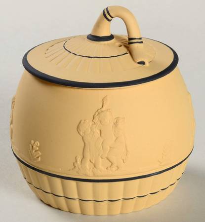 Black On Cane Jasperware Honey Pot with Lid