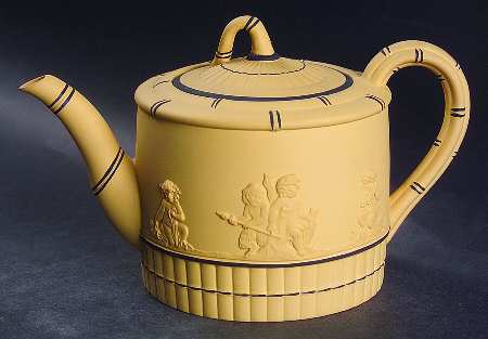 Black On Cane Jasperware Teapot & Lid