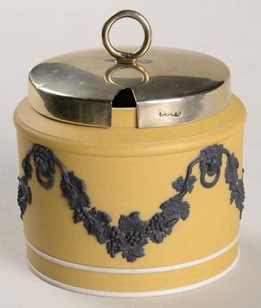 Black On Cane Jasperware Sugar Bowl & Metal Lid