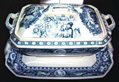 Ivanhoe (Blue Transgerware) Tureen & Lid w/Underplate