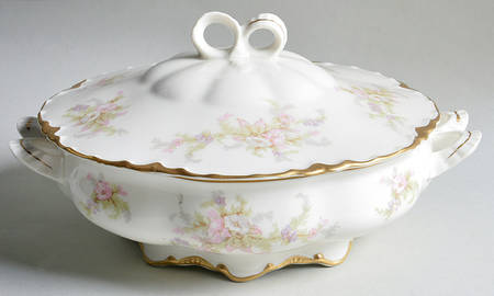 Apple Blossom (Gold Trim & Daubs) Round Covered Vegetable