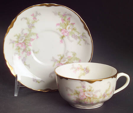 Apple Blossom (Gold Trim & Daubs) Flat Cup & Saucer Set