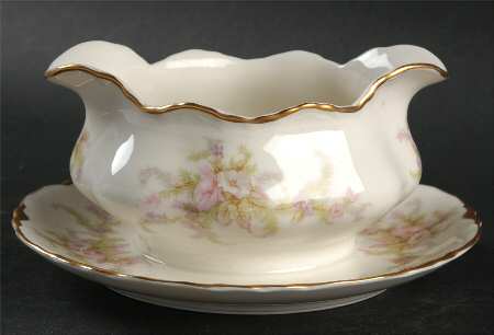Apple Blossom (Gold Trim & Daubs) Gravy Boat with Attached Underplate