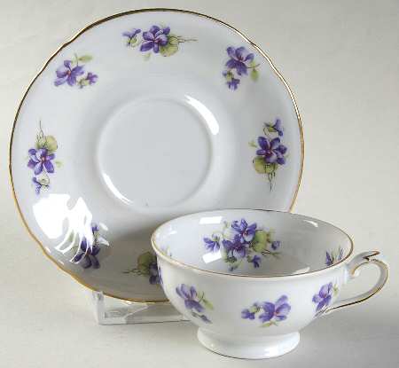 Violet Bouquet Footed Demitasse Cup & Saucer Set
