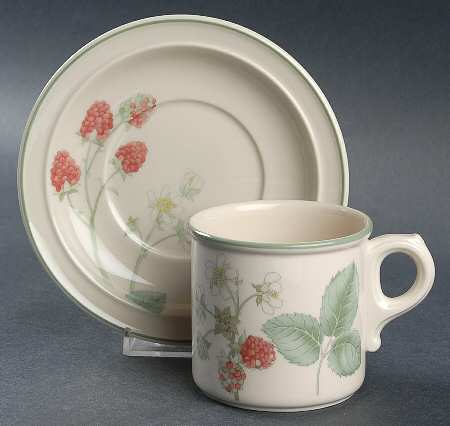 Raspberry Cane (Trim On Edge) Flat Cup & Saucer Set