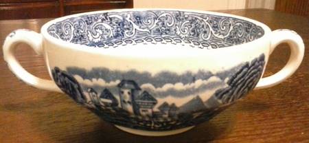 River Scene Blue (Scallop) Flat Cream Soup Bowl
