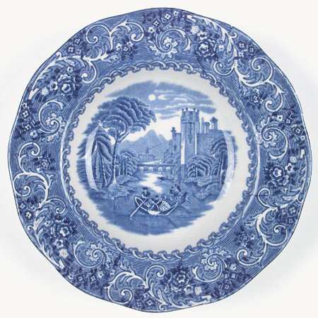 River Scene Blue (Scallop) Rim Soup Bowl