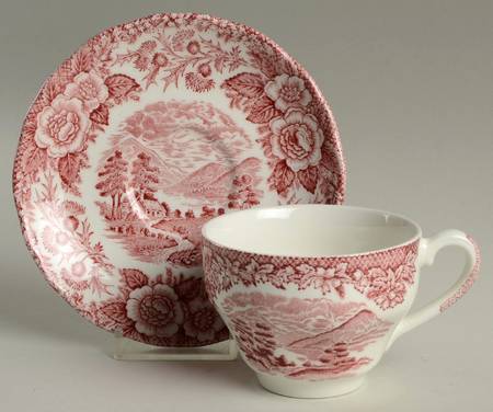 Lochs of Scotland Red Flat Cup & Saucer Set
