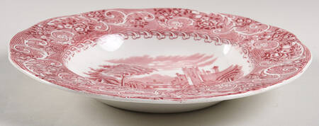 River Scene Red Rim Soup Bowl