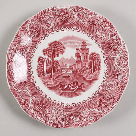 River Scene Red Saucer for Cream Soup Bowl
