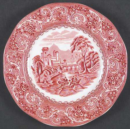 River Scene Red Salad Plate