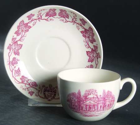 Monticello Pink (Grapevine Rim) Flat Cup & Saucer Set