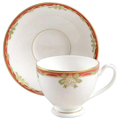 Holiday Ribbons Footed Cup & Saucer Set
