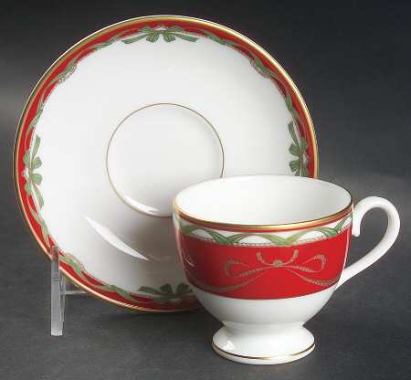 Holiday Ribbons Footed Demitasse Cup & Saucer Set