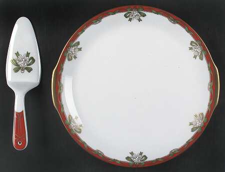 Holiday Ribbons Cake Plate and Server (Boxed Set)