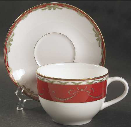 Holiday Ribbons Cappuccino Cup & Saucer Set